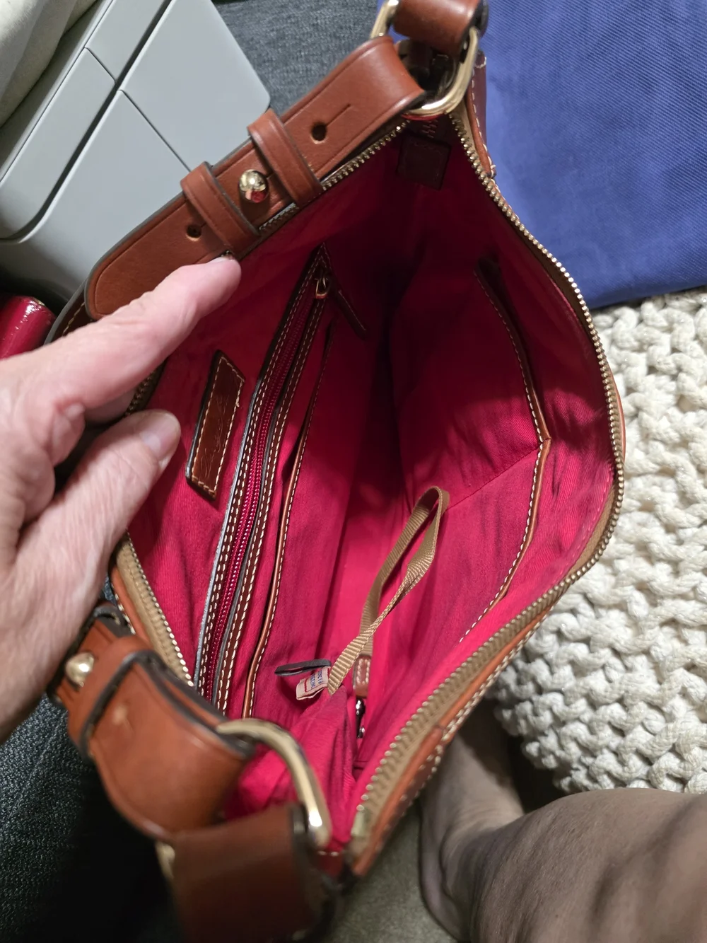 Dooney & Bourke Black Pebbled Leather Messenger with Brown Trim